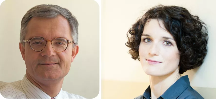 Połączone ze soba zdjęcia twarzy kobiety z krótkimi ciemnymi włosami i twarzy mężczyzny w okularach. Oboje mają pogodny wgląd.